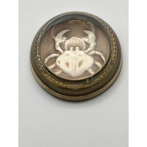 Clear Resin Paperweight w/ Crab & Green Felt Base Costal Or Horoscope VTG